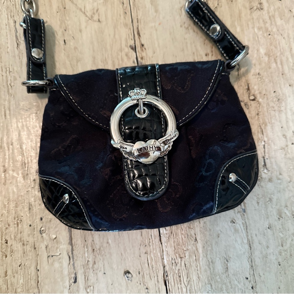 Kathy Van Zeeland Black Mini Bag with Silver Chain Logo Crossbody